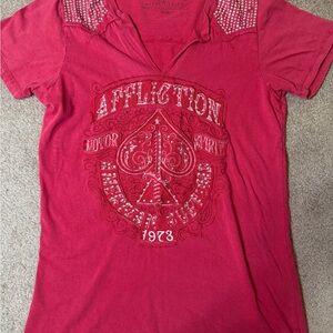Affliction Women's Bright Red Embellished Graphic Tee